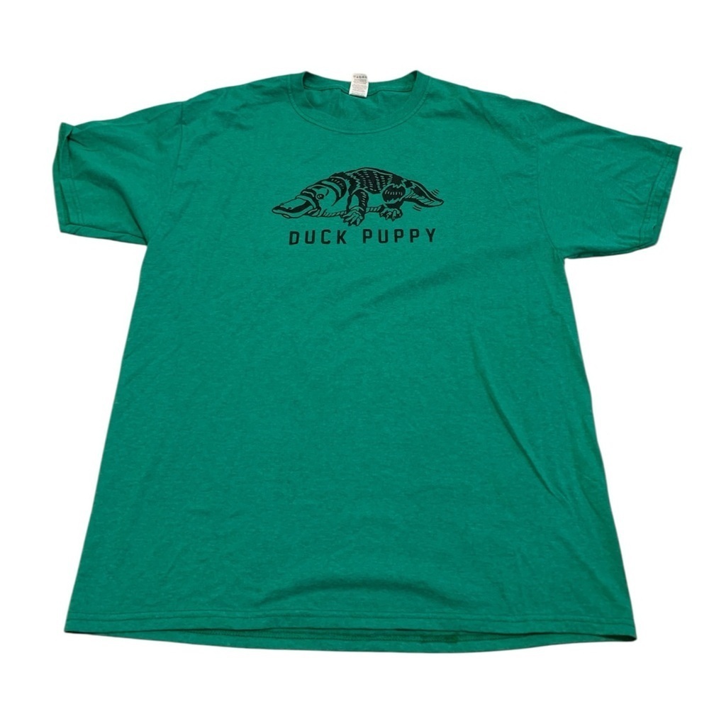 "DUCK PUPPY" Funny Graphic T-Shirt - Fruit of the Loom HD Cotton - Green Size L